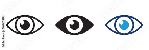 Human eye icons set in outline silhouette and blue style