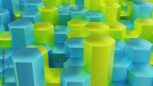 Stylized Abstract 3D Hexagon Pillars Geometric Background Animation. 4K