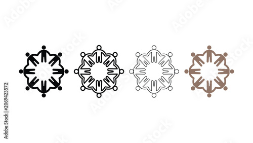 Set of abstract human figures holding hands in circular unity design