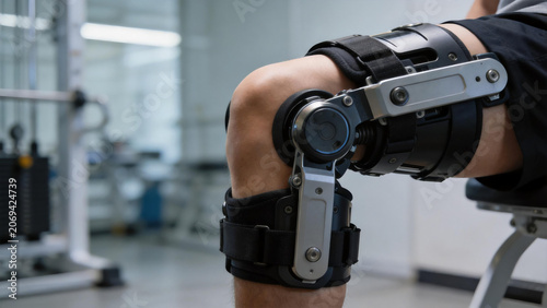 Person wearing knee brace in medical facility