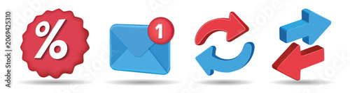 Collection of glossy 3d discount, email notification, refresh, and navigation icons