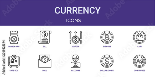 Foto Set of 10 thin line Currency icons for dashboards, websites and mobile app layouts