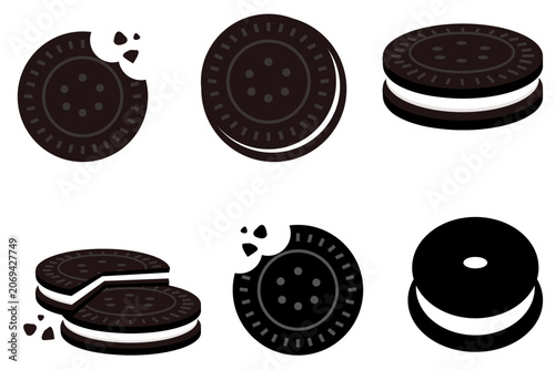 Tableau sur toile Chocolate Sandwich Cookies and Cream Biscuit Seamless Pattern Background Isolate