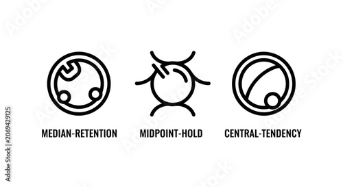Statistical analysis median retention and central tendency icons with retention midpoint tendency statistics analysis mathematics research measurement information calculate geometry
