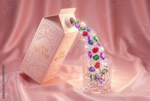 Luxury Juice Carton Pouring Diamonds and Gemstones