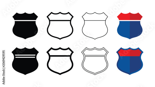 Set of highway road shield signs in various vector styles