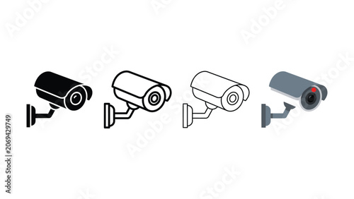 Set of security surveillance camera icons in various graphic styles