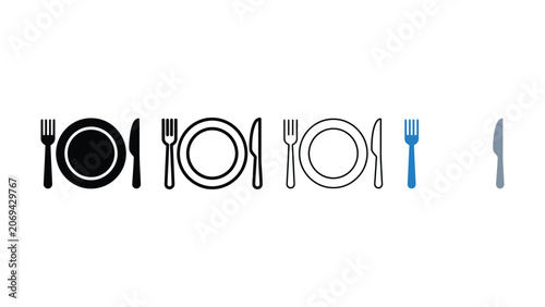 Set of plate fork and knife icons for restaurant design