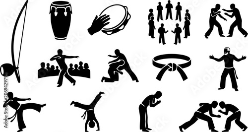 Foto Capoeira Culture and Roda Silhouette Icon Set