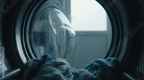 Inside a Front Loading Washing Machine During a Laundry Cycle