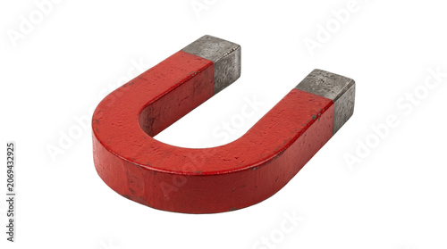 Bild auf Leinwand Red horseshoe magnet with metallic ends on transparent background for science education and physics art