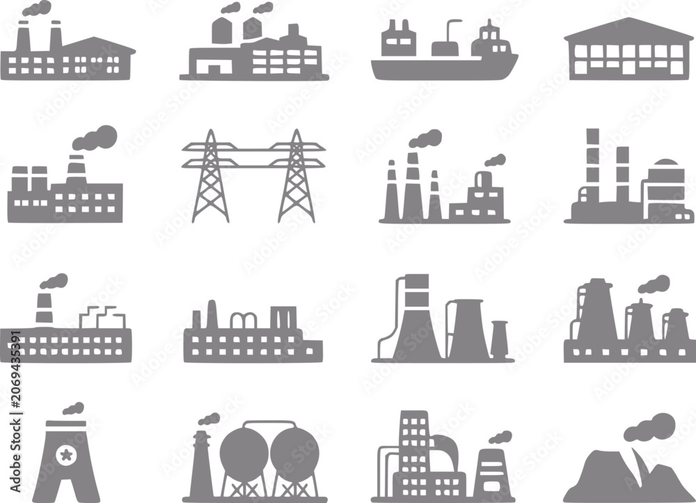 Fototapeta premium Collection of industrial factory and power plant