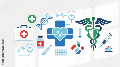 A collection of medical symbols and icons for health and wellness