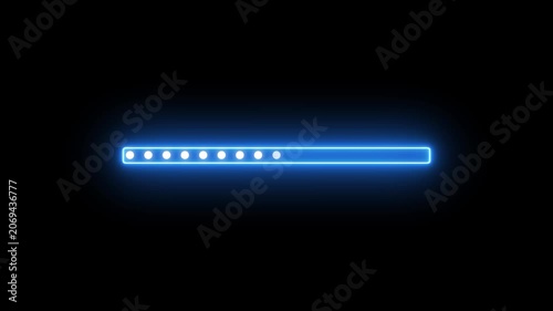 abstract glowing neon loading bar and dots animation on black background screen 4k animation.