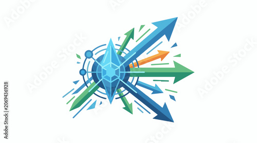 A blue compass with a star in the center surrounded by arrows