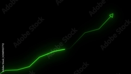Neon glowing Graph Line up with Arrow on Black Background. Market Recovery Concept. Successful growth trend line graph going Up video white alpha channel.