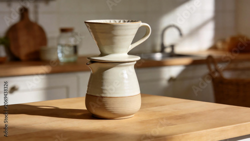 Ceramic coffee pour-over set on wooden table