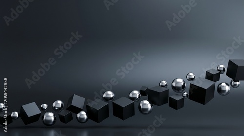 Levitating Black Cubes and Silver Spheres Tech Corporate Banner