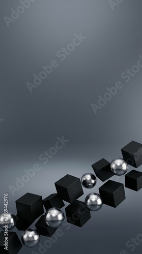Levitating Black Cubes and Silver Spheres Tech Corporate Banner