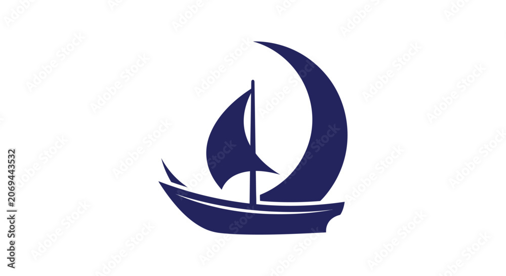 Fototapeta premium Sailboat Silhouette Against A White Background Nautical Emblem Design