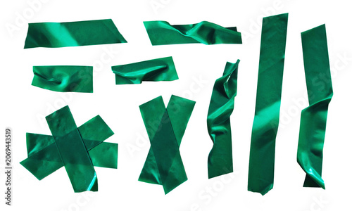 Foto Green metallic adhesive tape strips collection with realistic wrinkled duct tape