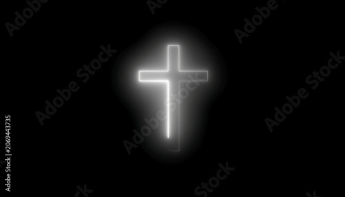 Glowing Cross Symbol in Dark Background.