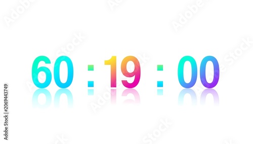 Colorful Digital Timer Displaying Sixty Nineteen Minutes.