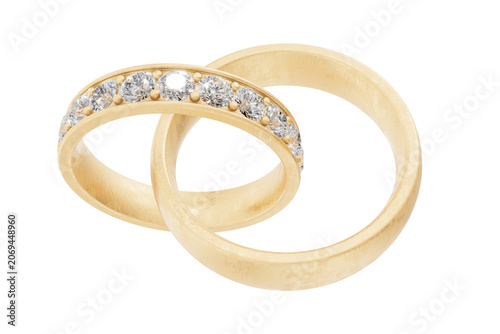 Interlocking Gold Wedding Bands with Diamonds on Transparent Background