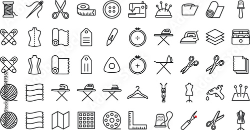 Fotografija Sewing Tailoring and Fashion Design Outline Icon Set for Dressmaking Workshops H