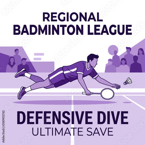 Active Badminton Player Performing Defensive Dive Making Ultimate Save In Regional League