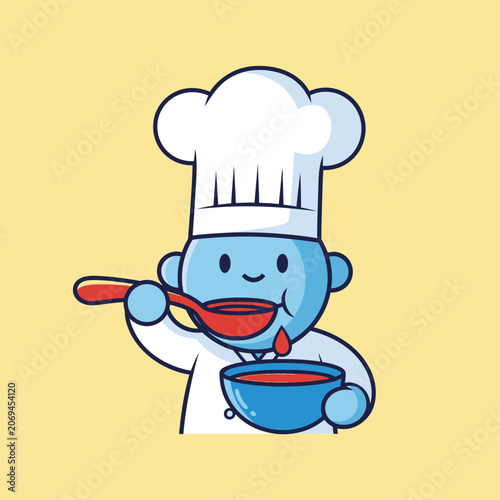Cartoon chef character eating soup.