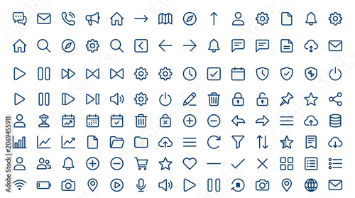 A collection of clean, simple icons for user interface design