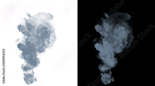 Bild auf Leinwand Atmospheric smoke plume on black and white backgrounds, thick grey vapor cloud,