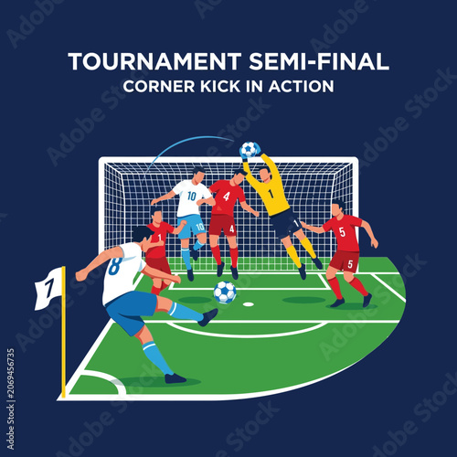 Tournament SemiFinal Corner Kick In Action Dynamic Sports Illustration