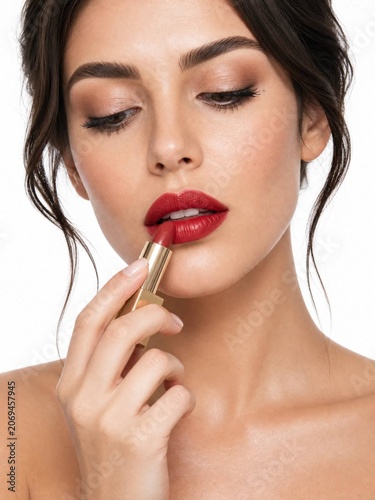 woman applying lipstick