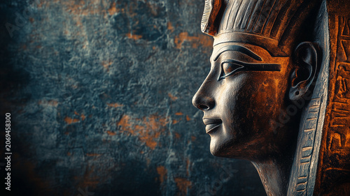 Ancient Egypt concept background with empty copy space. Egyptian pharaon horizontal banner. Ancient Egyptian God creative poster. Digital painting in photo style.