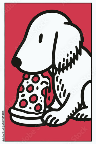 Obraz na plátne A playful cartoon dog devouring a pizza.