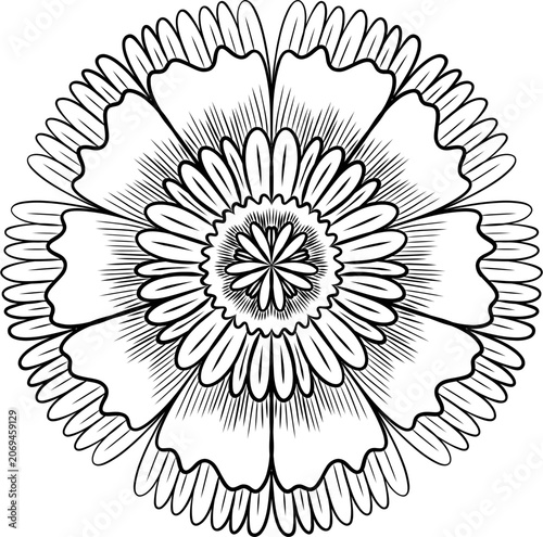 Symmetrical Vector Lacy Flower with Petals