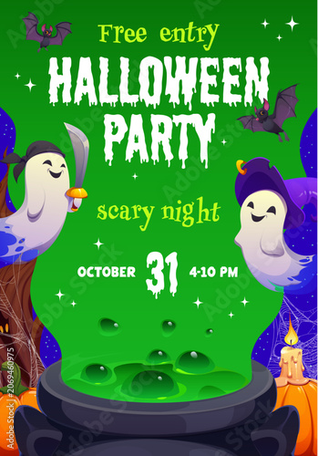 Canvastavla Witch's cauldron with green slime potion, Halloween night party flyer