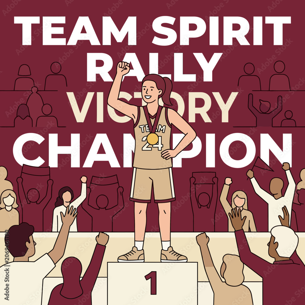 Obraz premium Team Spirit Victory Champion Celebration With Crowd And Medal