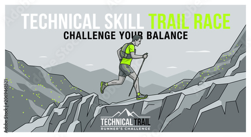 Technical Skill Trail Race Challenge Your Balance Minimalist Illustration