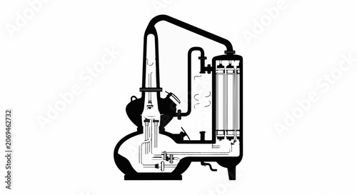 Diagram illustrating the process of distillation with scientific equipment