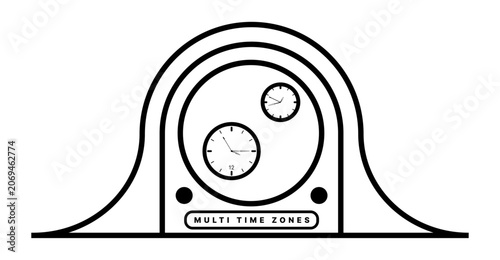 Fotografie Desk clock icon featuring multiple time zone displays with analog clock faces inside a decorative tabletop clock design shown in monochrome style