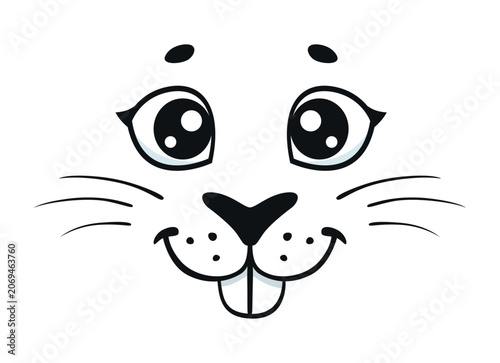 Vászonkép Happy animal pet, cartoon emoji face or cute muzzle with expression for comic eyes and mouth icon
