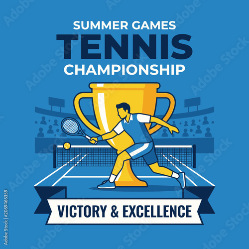 Summer Games Tennis Championship Victory And Excellence Trophy Illustration