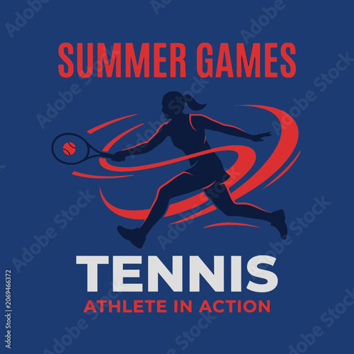 Summer Games Tennis Athlete In Action Silhouette Dynamic Design