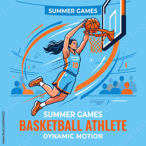 Summer Games Basketball Athlete Dynamic Motion Slam Dunk