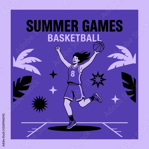 Summer Games Basketball Championship Celebration Dynamic Athlete Victory Pose