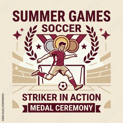 Summer Soccer Striker Medal Ceremony Sports Graphics