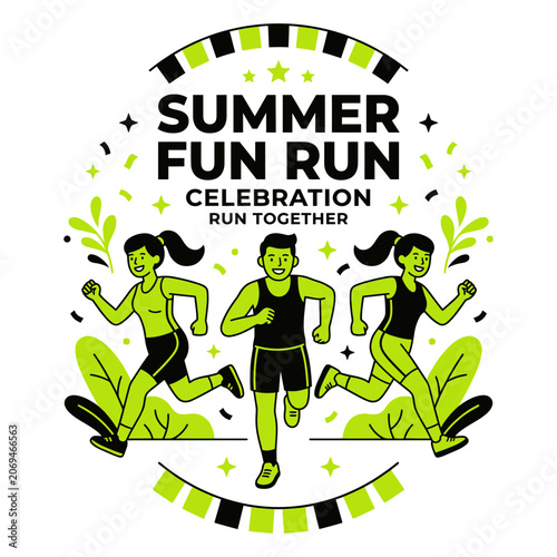 Summer Fun Run Celebration For Active People Motivated By Fitness Events